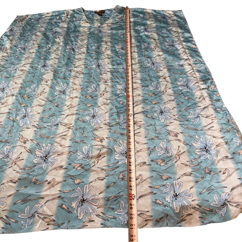 Vintage Up2Date Fashion Blue Floral Satin Kaftan Muumuu One Size - Picture 9 of 9